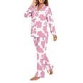 thumbnail image 2 of SEANATIVE Cow Print Button Up Pajamas for Women Pink Ladies Nightwear Outfits 2 Piece Sleepwear Pajamas with Pockets Long Sleeve Top and Pants Loungewear Women Sleepwear Size 2XL, 2 of 7