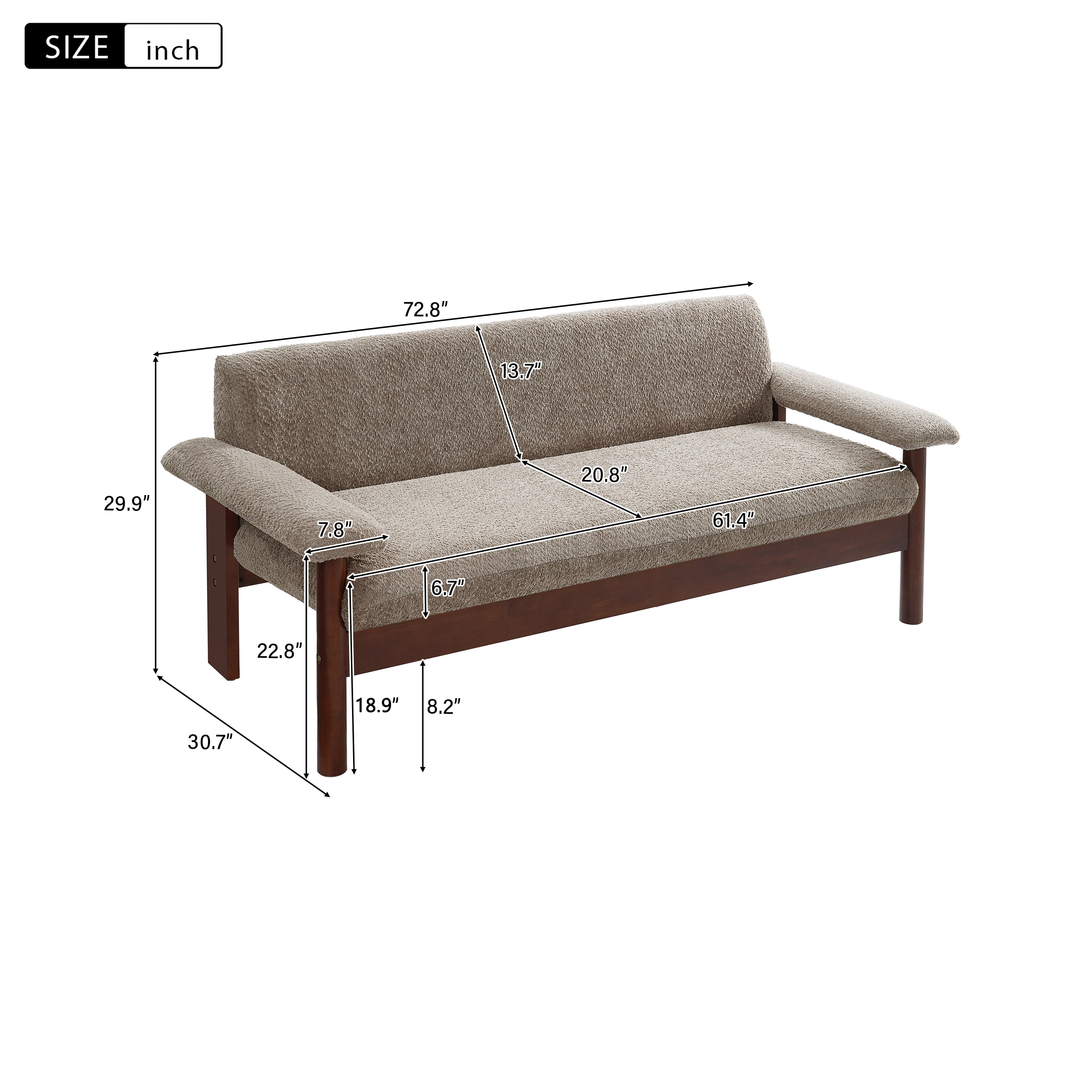 Comfortable 72.8-Inch Loveseat Sofa with Armrest Pillows, 2-Seater Couch for Living Room and Small Spaces, Brown