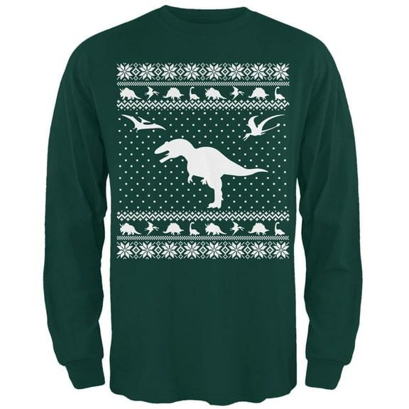 Dinosaurs Ugly XMAS Sweater Forest Adult Long Sleeve T-Shirt - Large