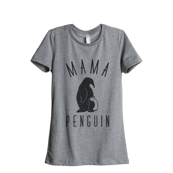 Thread Tank Mama Penguin Women's Relaxed Crewneck T-Shirt Tee Heather Grey Large