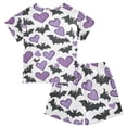 thumbnail image 2 of Bats Purple Hearts Pattern Summer Pajama Set Soft Cotton Short Sleeve Sleepwear 2PCS Pajama Sets Breathable Lounge Set Size 10Y, 2 of 7