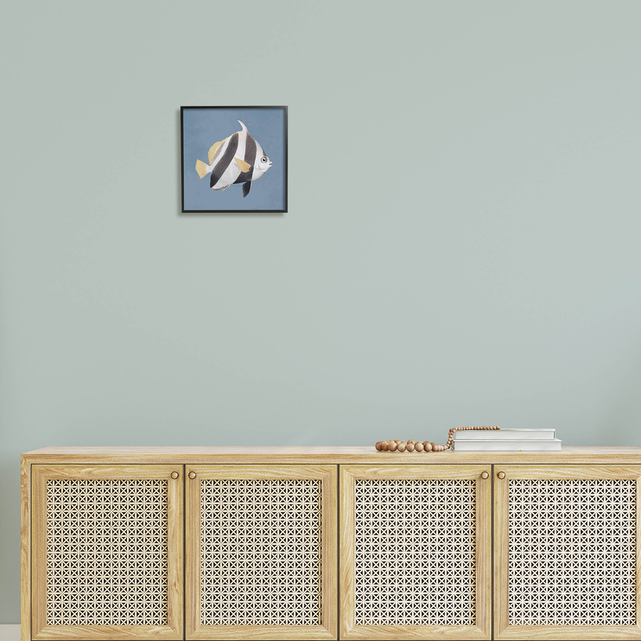 Striped Fish Marine Life Portrait Animals & Insects Graphic Art Black Framed Art Print Wall Art