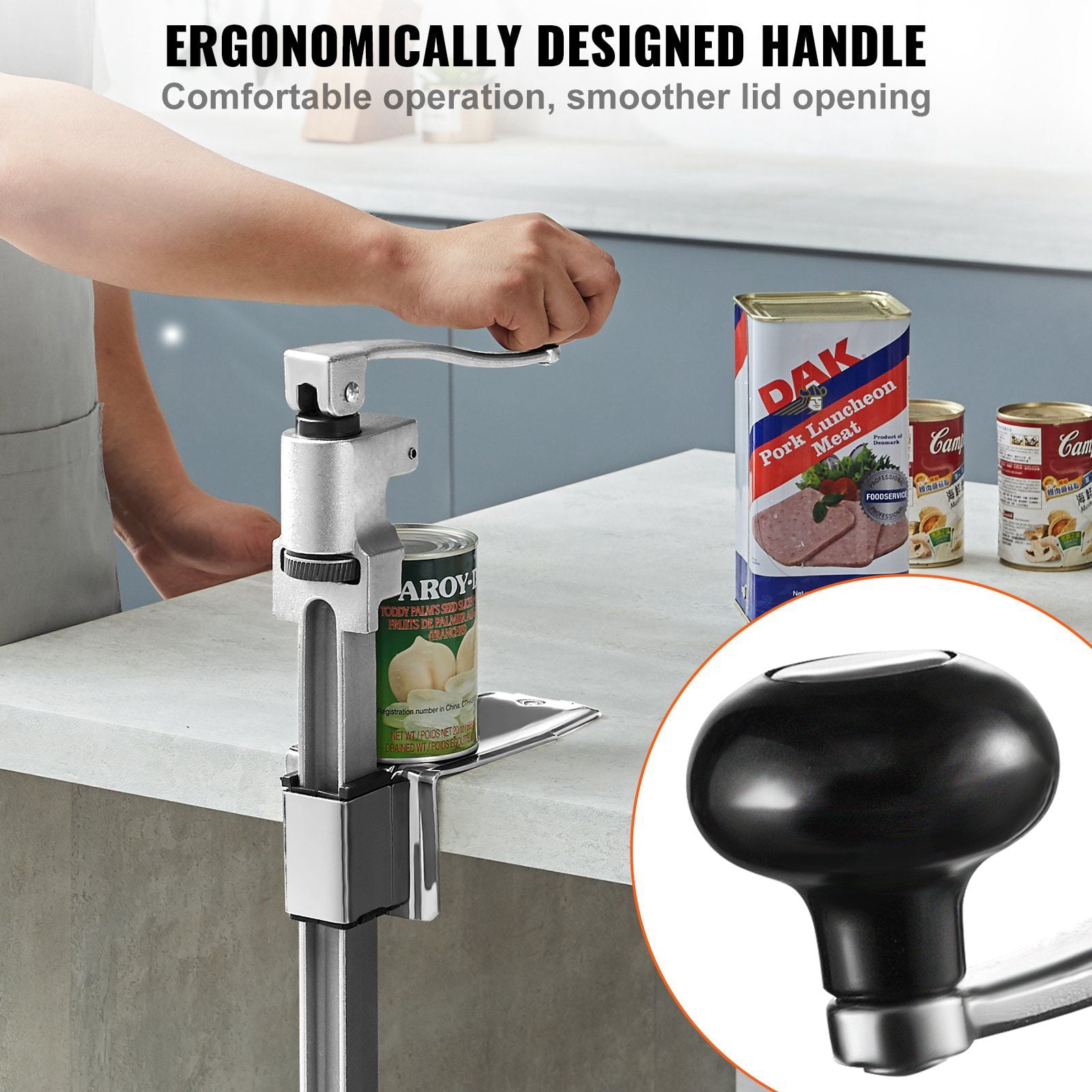 Heavy Duty Commercial Manual Can Opener with Adjustable Base - Industrial Jar & Can Opener for Large Cans Up to 11.8 Inches - Ideal for Restaurant, Hotel, Bar, Home Use