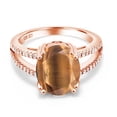 thumbnail image 2 of Gem Stone King 18K Rose Gold Plated Silver Brown Tiger Eye Ring for Women (4.48 Cttw, Oval 12X10MM, Gemstone Birthstone, Available in Size 5, 6, 7, 8, 9), 2 of 4