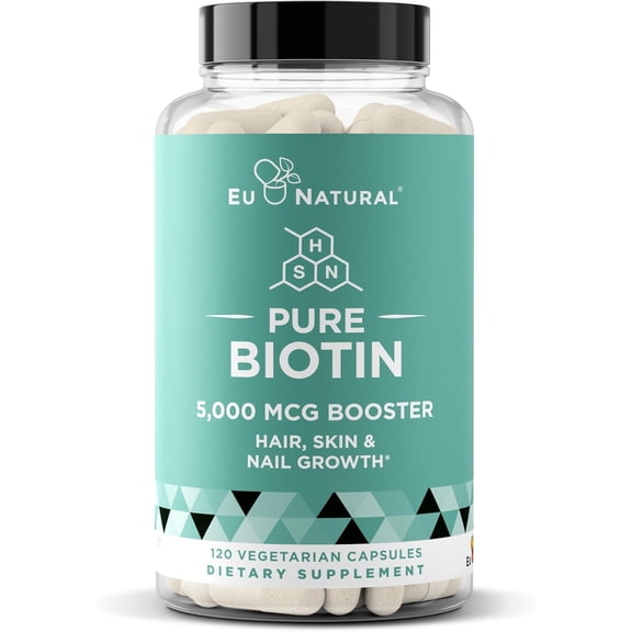 Biotin 5000 mcg Hair Skin Nails Supplement – High-Potency Hair Growth Vitamins for Women & Men – Provide Powerful Support for Healthy Hair, Stronger Nails and Glowing Skin – 120 Vegan Soft Capsules