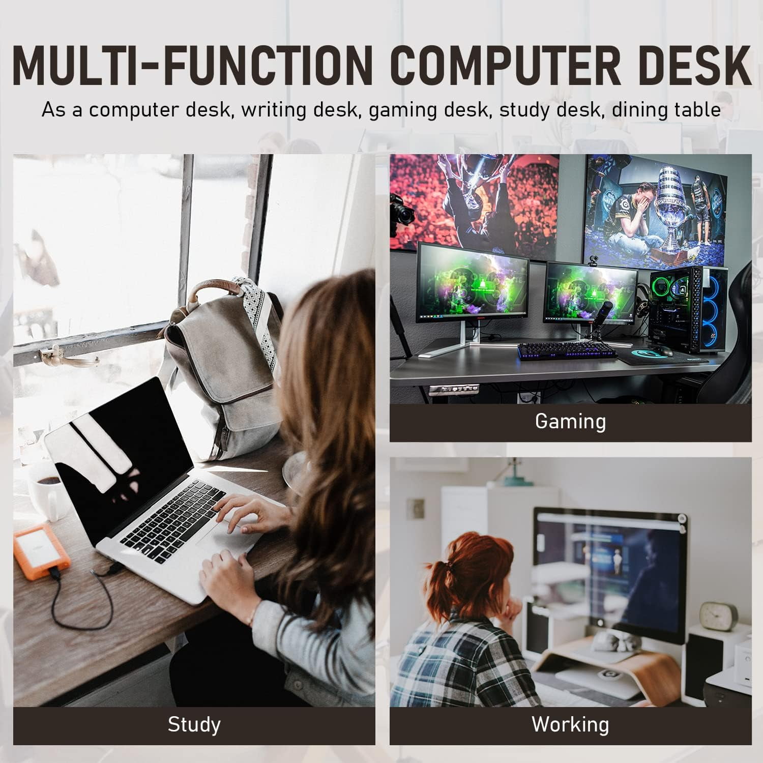 BestOffice 39.4 inches Computer Desk,Modern Simple Style PC Desk with Metal Frame，Nature