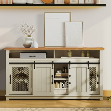 Dextrus 63" Farmhouse Sideboard Buffet Cabinet with Doors, Kitchen Storage Cabinet, Antique White