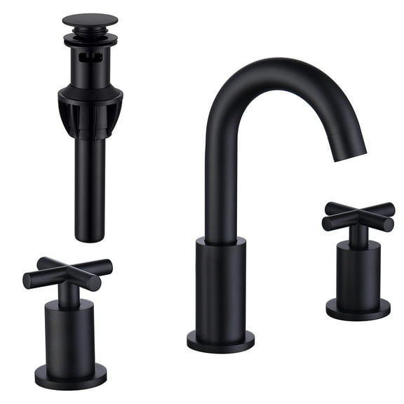 Adorer 8 Inches Widespread Bathroom Faucet 3 Hole, Matte Black Bathroom Sink Faucet with Pop-up Drain - 32133BK