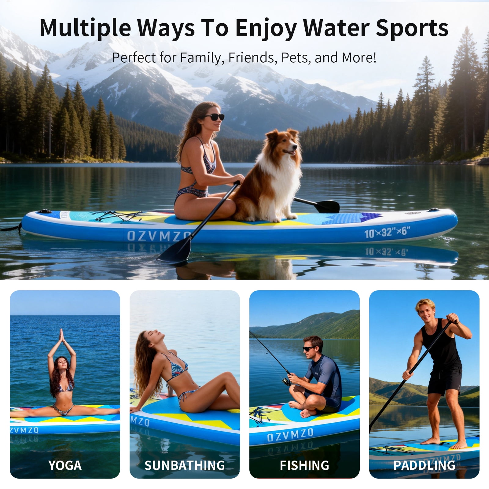 Inflatable Stand Up Paddle Board 10’Sizes Complete SUP Kit Ultra-Stable Non-Slip Comfort Deck Design for All Skill Levels on Lakes & Ocean