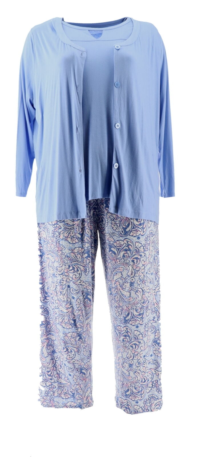 Carole Hochman Batik Floral Rayon Spandex 3 Pc Pajama Set Peri 2X NEW A346781