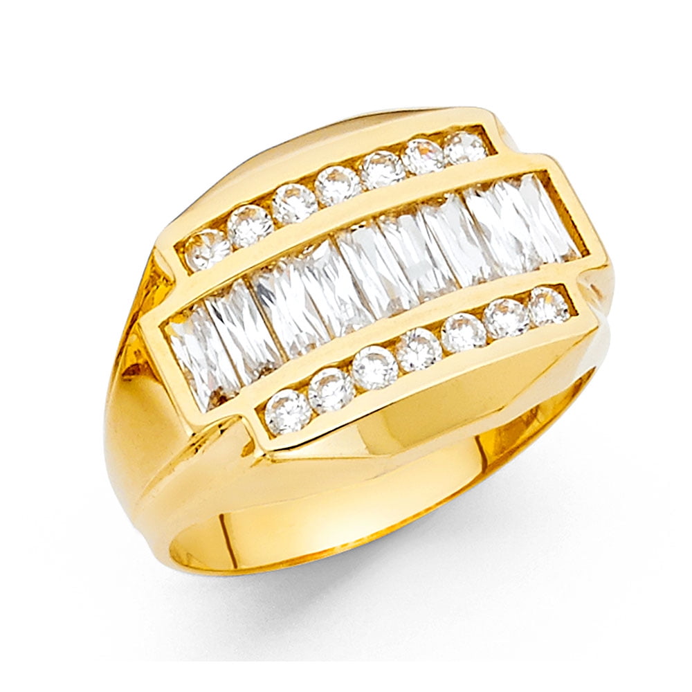 Solid 14k Yellow Gold Cubic Zirconia CZ Mens Fashion Anniversary Ring