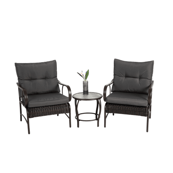 3 Pieces Patio Furniture Sets,Outdoor PE Rattan Wicker Chairs with Soft Cushion and Coffee Table for Garden Backyard Porch Poolside,Gray