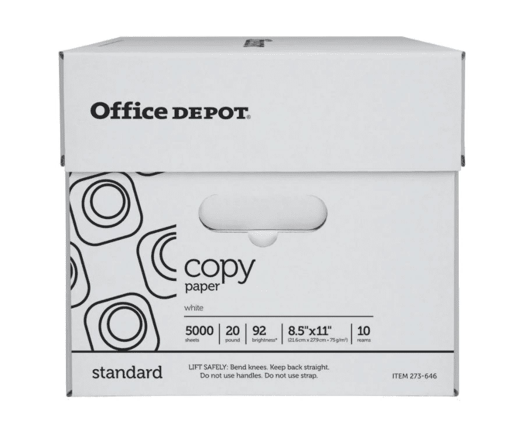 Office Depot White Copy Paper, 8 1/2in. x 11in., 20 Lb, 500 Sheets Per  Ream, Case Of 10 Reams, 40402786