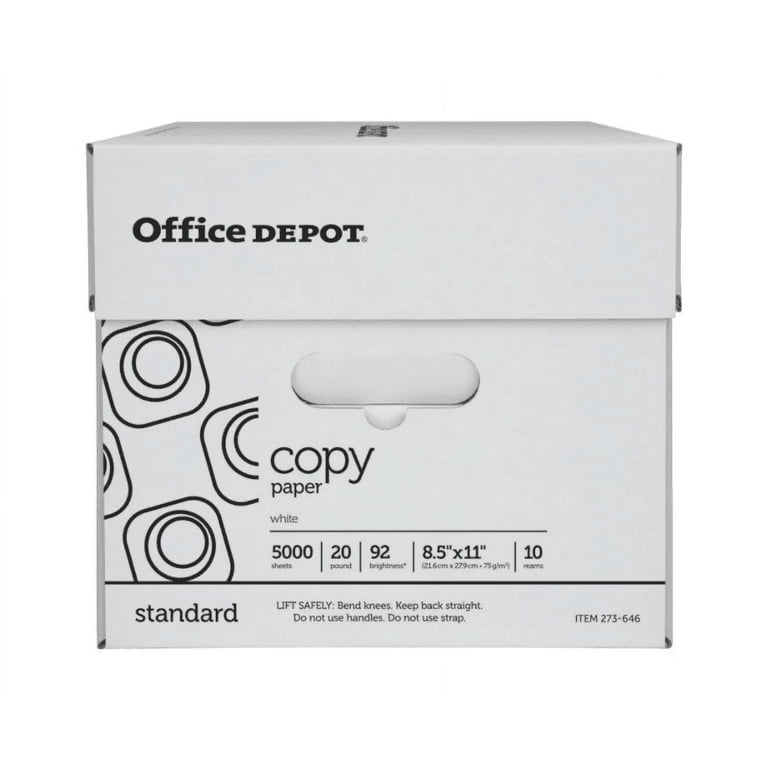  Office Depot White Copy Paper, 8 1/2in. x 11in., 20 Lb, 500  Sheets Per Ream, Case Of 10 Reams, 40402786 : Cover Stock Papers : Office  Products