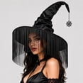 thumbnail image 5 of Breezora Bohemian Fringe Witch Hat for Women Halloween Costume Black Wide Brim Cap Gothic Party Decor Accessory for Themed Wedding Photoshoot, 5 of 8