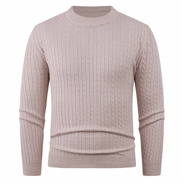 Kalauyu Men's Pullover Sweater Crewneck Cable Knit Long Sleeve Sweater Classic Soft Knitted Sweaters with Ribbing Edge