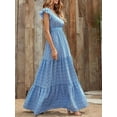 thumbnail image 4 of Women'S 2025 Summer Dress V-Neck Cap Sleeve High Waist Floral Tiered Ruffle A Line Long Maxi Dresses Blue XXL, 4 of 7