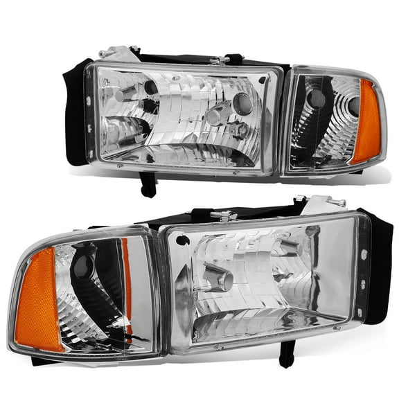 DNA Motoring HL-OH-DR944P-CH-AM For 1994 to 2002 Dodge Ram Truck 1500 2500 3500 Headlight Corner Lamp Chrome Housing Amber Side 95 96 97 98 99 00 01 Left   Right