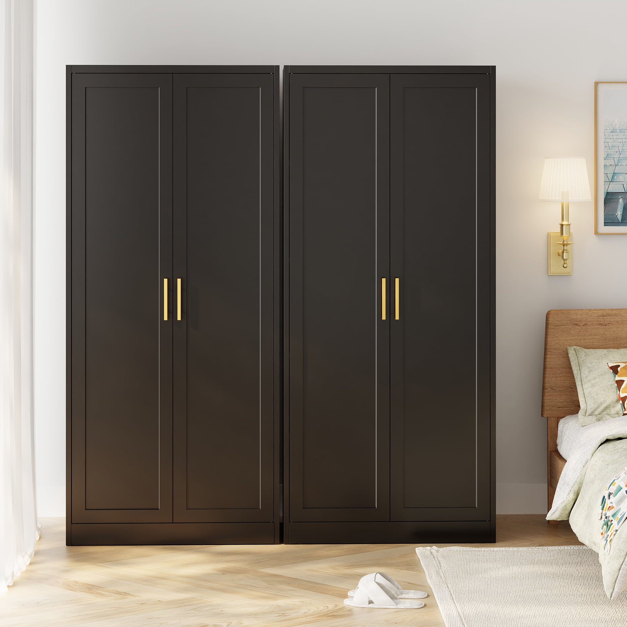 Metal Kitchen Pantry Cabinet, 71"H x 28"W x 14"D Cabinet with 2 Doors and 4 Adjustable Shelves, Kitchen Pantry Storage Cabinet, Metal Pantry Cabinet for Kitchen, Dining Room, Living Room-Black
