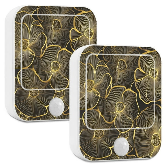 Yayeee 2-Pack Plug in LED Night Lights with Light Sensors Motion Detectors, Black Flower Pattern