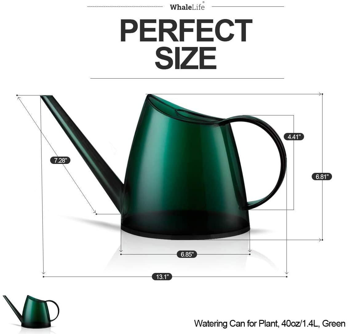 Small Indoor Watering Can for House Plants - Stylish Green Plastic Watering Pitcher with Long Spout for Potted Plants, Succulents, and Desk Gardens 1.4L
