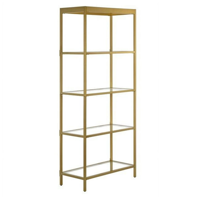 Bibliothèque Étagère à Quatre Niveaux en Métal et Verre 70 Po, Or