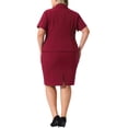 thumbnail image 3 of Agnes Orinda Women's Plus Size 2 Piece Short Sleeve Blazer with Pencil Skirt Office Business Suit Set with Button 3X Burgundy, 3 of 5