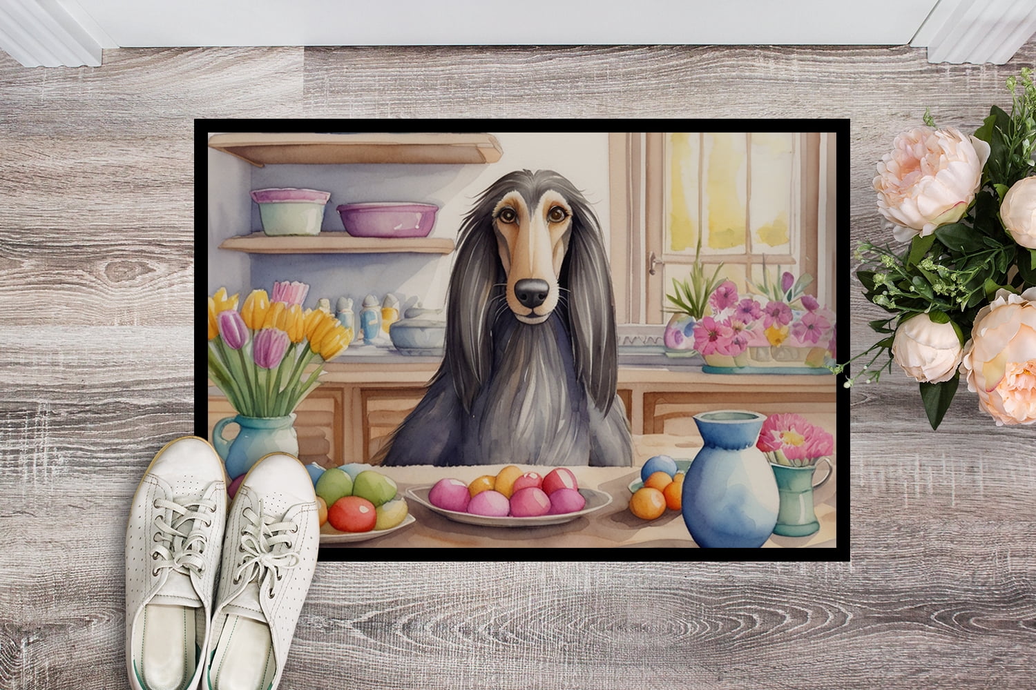 Decorating Easter Yorkshire Terrier Doormat