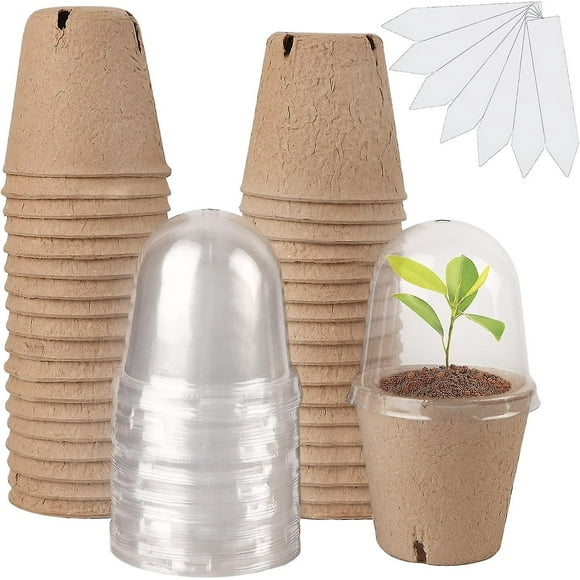 18 Sets Of Plant Nursery Pots With Humidity Domes, Seed Fermentation Pots Biodegradable Peat Pots, Indoor And Outdoor Garden Nursery Pots With Plant L