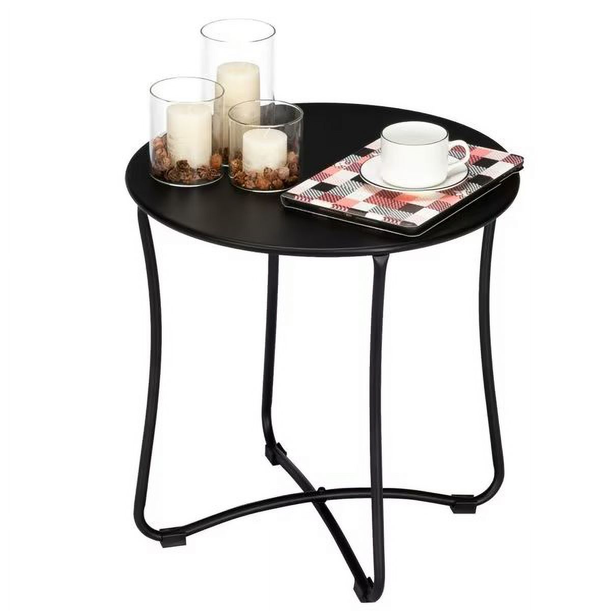 18" Patio Portable Side Table, Waterproof Round Metal Steel Side Table, Terrace Wrought Iron Side Table, Weather Resistant Portable Outdoor and Indoor End Table, for Garden Balcony Yard, Black - image 5 of 7