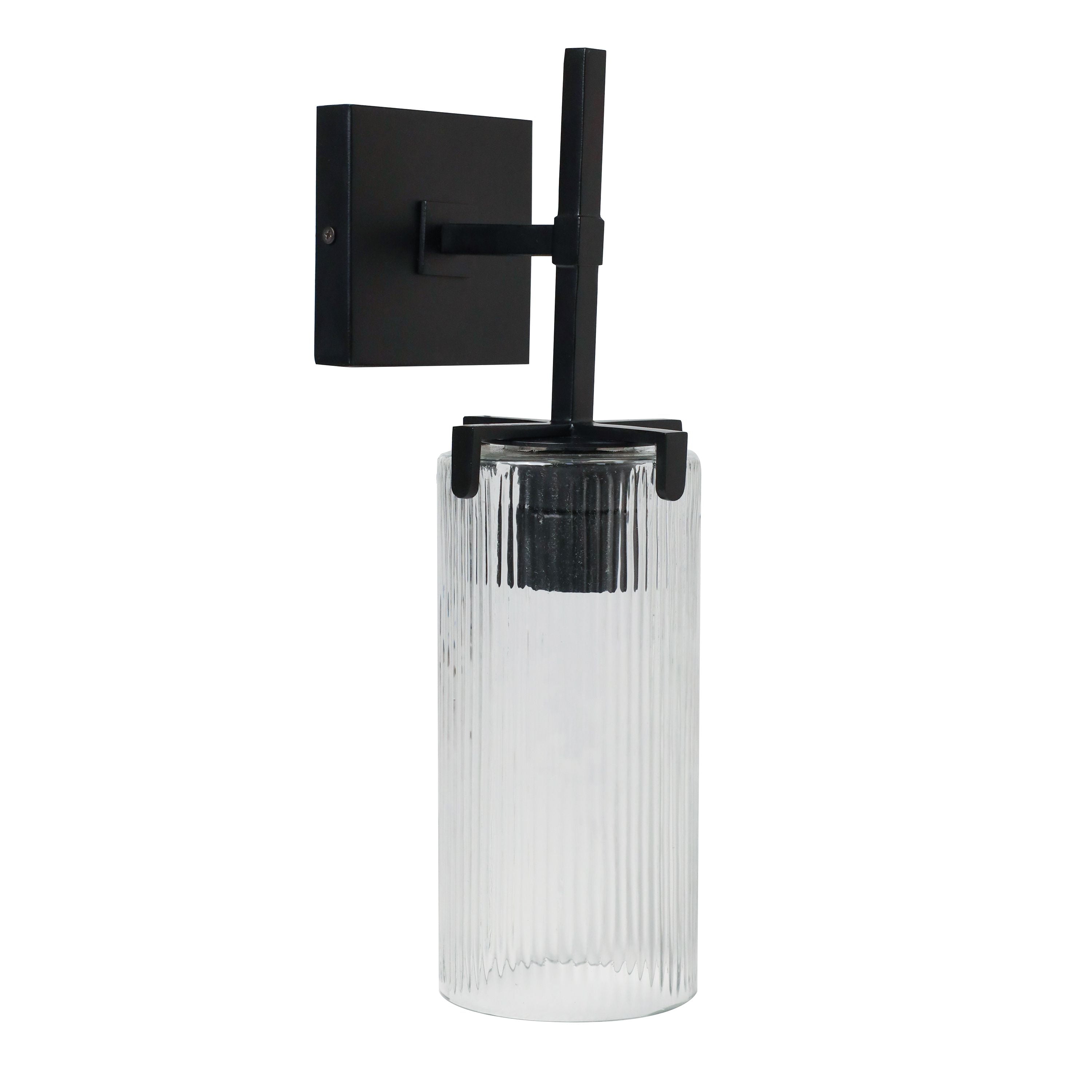 Better Homes & Gardens 14", Indoor Ribbed Wall Sconce, Bulb Not Included, Black Finish Clear Glass Shade