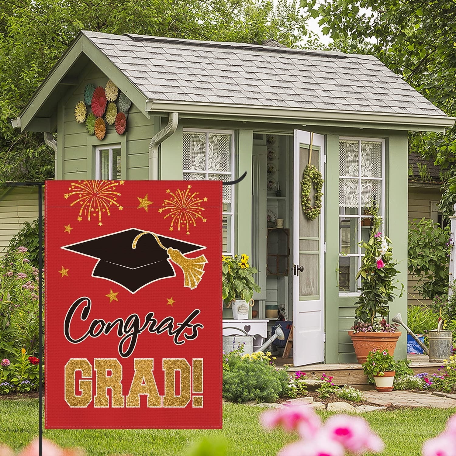 2026 Graduation Garden Flag Congratulations Graduation Ceremony Courtyard Outdoor Decoration 12 x 18 inches Graduation Diploma Hat Graduation Decoration