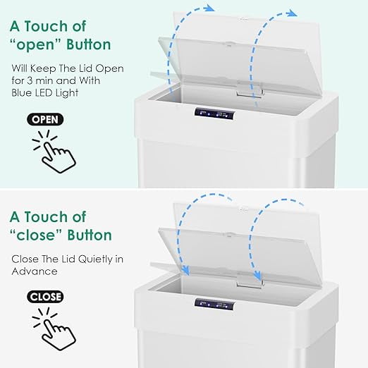 Pirecart Automatic Motion Sensor Trash Can - 21.1 Gallon Narrow Stainless Steel Garbage Bin, With Bag Holder, Soft Close Lid, for Office, White