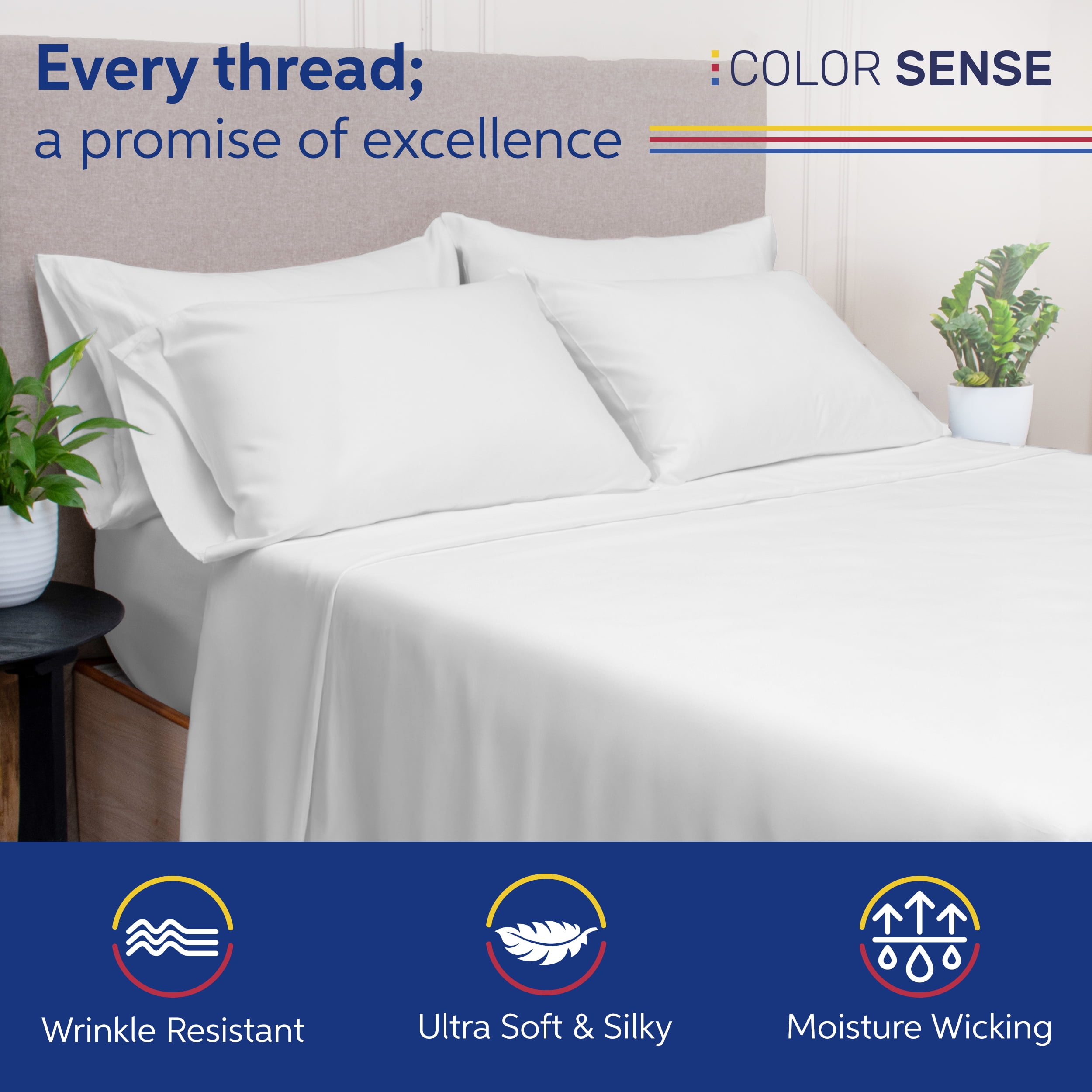 Color Sense 6-Piece 800 Thread Count White Cotton Rich Adult Bed Sheet Set, Queen - Deep Pocket
