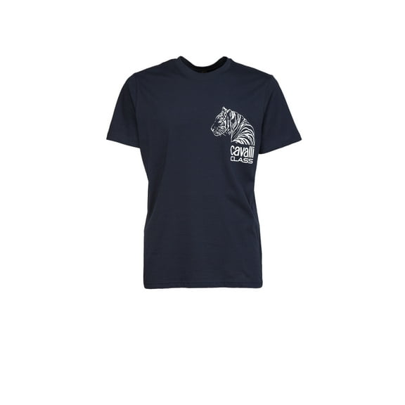 Cavalli Class Navy Tiger Head Chest Motif Fashion T-Shirt-XXL for mens