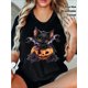 thumbnail image 1 of Halloween T-Shirt - Breathable Women's Round Neck T-Shirt | Cute Bat & Pumpkin Design, Light Beige, Casual Short Sleeve Top for Spring & Summer, Halloween Shirts, 1 of 6