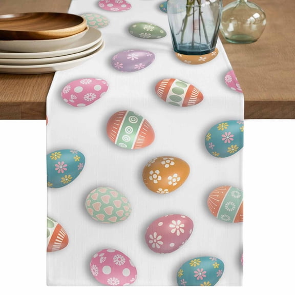 Table Runner 108 Inches Long for Kitchen Dining, Colorful Eggs Easter Dresser Scarf Farmhouse, Dining Table Decorations for Wedding/Parties, Elegant Pastoral Eggs 13 x 108 In