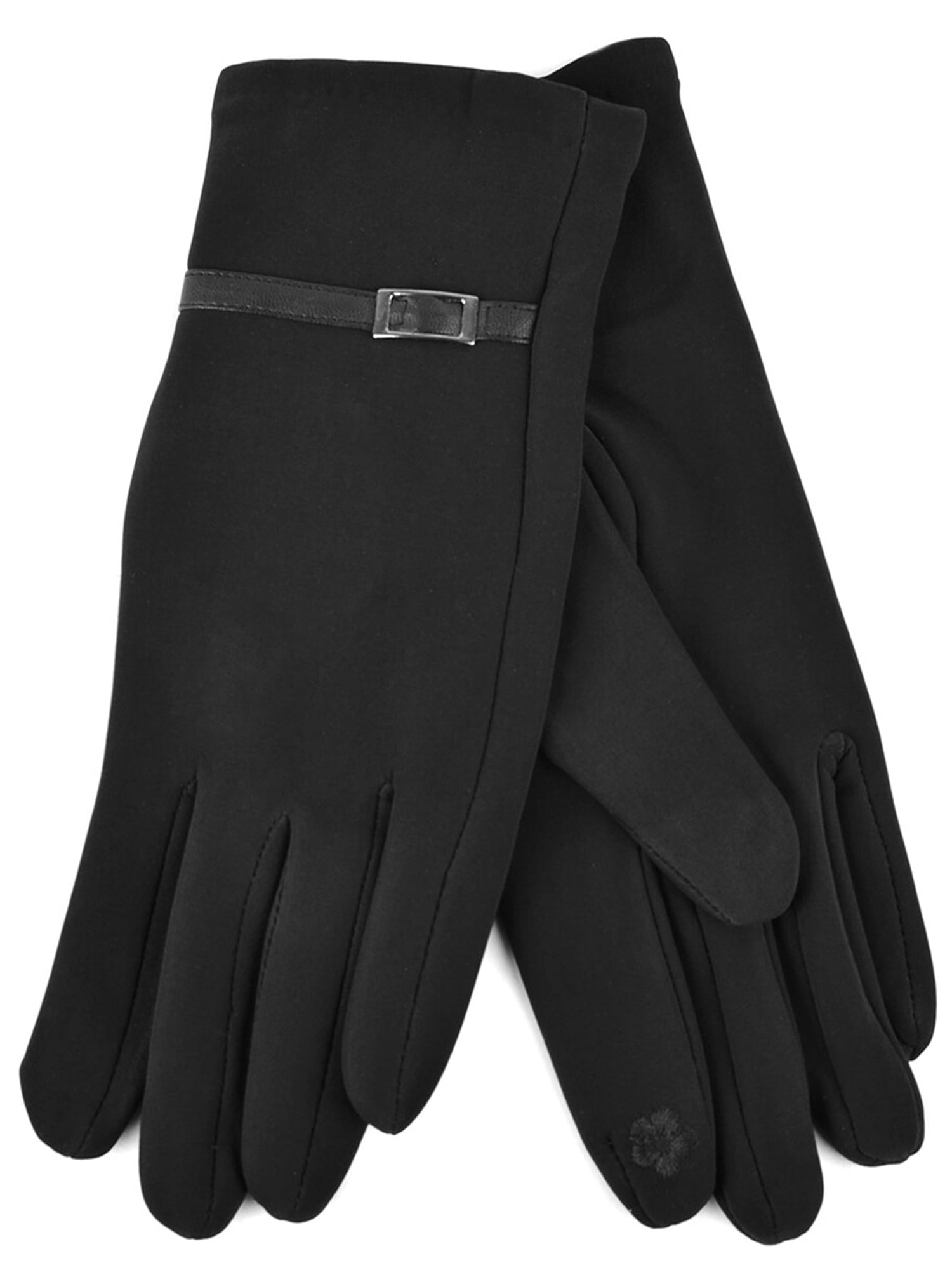 Women's Black Winter Gloves with Silver Buckle Smart Touch