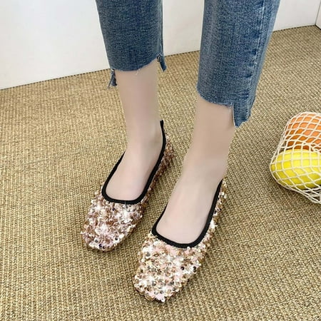 

Xysaqa Black Flats for Women Summer Shoes for Women Women s Fashion Pointed Toe Shoes Sequin Decoration Casual Comfortable Flat Shoes Work Office Shoes Womens on Clearance