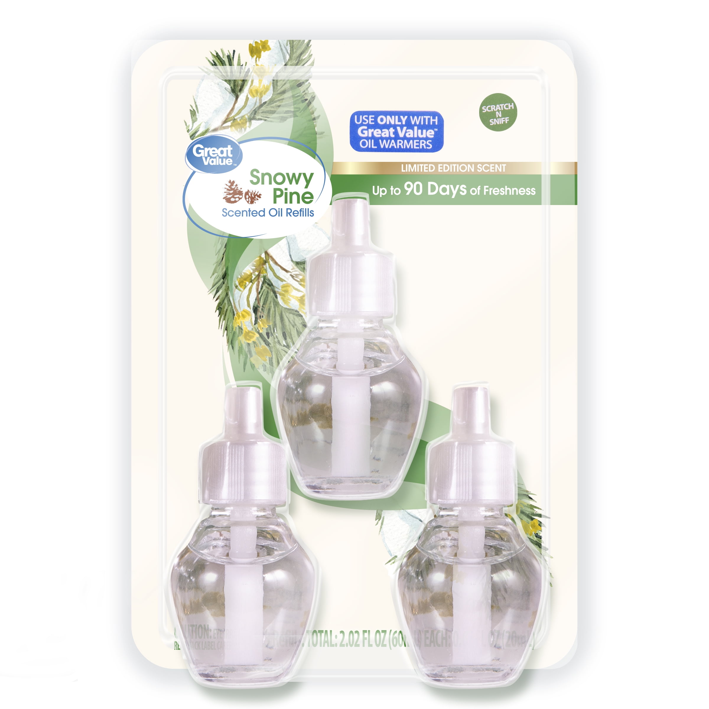Great Value Plug In Scented Oil Refills, (3 X .67 fl oz), Snowy Pine