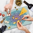 thumbnail image 4 of Mandala Cutting Board, Round Floral Starry Pattern with Soft Aqua Color Theme, Decorative Tempered Glass Cutting and Serving Board, Large Size, White Pink and Blue, by Ambesonne, 4 of 5