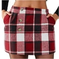 thumbnail image 4 of Tnhcen Women's Plaid Mini Skirt Elastic Waist Button Detail Pocket Design Wool Blend 50%Wool 50%Polyester Fall Winter Casual A - Line Skirt for Women Size S - 2XL, 4 of 9