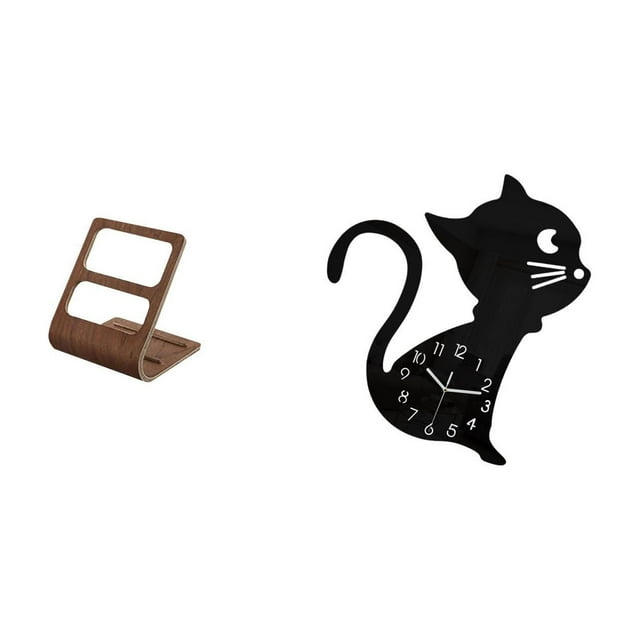 Organizador de escritorio para control remoto de TV con reloj de pared decorativo de acrílico con diseño moderno de dibujos animados de gato, ideal pa