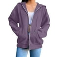 thumbnail image 4 of Women's Solid Color Zip Up Hoodie, Lightweight Fleece Lined Long Sleeve Casual Jacket, Oversized Fall Winter Sweatshirt for Daily Streetwear and Lounge Light Violet XL, 4 of 8