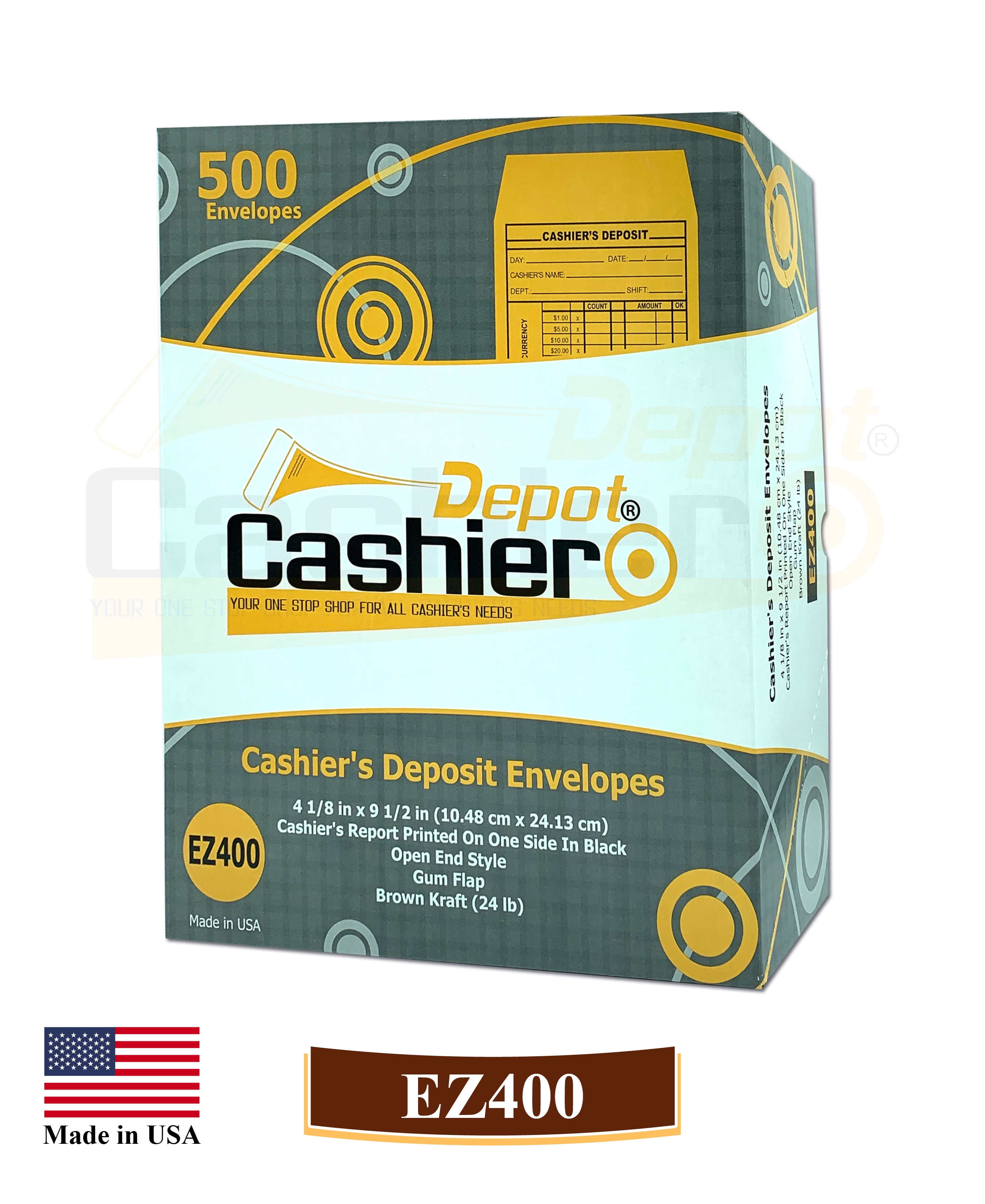 500 Cashier Depot EZ400 Cashier's Deposit Report Envelope, 4 1/8" x 9 1/2", Premium 24lb. (500 Envelopes)