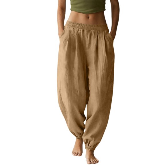 Casual Pants for Women High Waisted Lightweight Cotton Linen Harem Yoga Travel Beach Pants