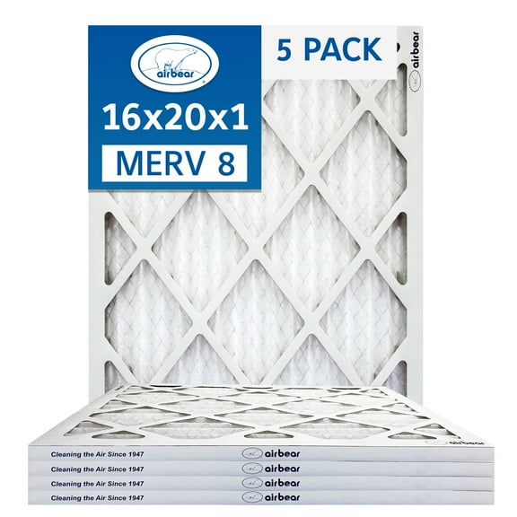 16x20x1 Air Filter MERV 8 (5-Pack) TRION Air Bear Pleated HVAC Air Filters Replacement (Actual Size 15.5 x 19.5 x .75)