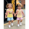 thumbnail image 5 of BemeyourBBs Toddler Baby Girl Back to School Outfit Baby First Day of School Kindergarten Outfit Baby Girl Summer Clothes Bow School Bus Embroidery Short Sleeve T Shirt Tops and Stripe Shorts Set, 5 of 9