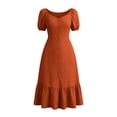 thumbnail image 6 of ZQUUVOU Women's Square Neck Midi Dress Puff Sleeves Button Front Ruffle Hem Elegant Sundress Casual Summer Beachwear Brown, 6 of 6