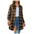 thumbnail image 3 of DDAPJ pyju Lightweight Shacket for Women Mid Long Shirt Jacket Oversized Boyfriend Plaid Shirts Brown XL, 3 of 6